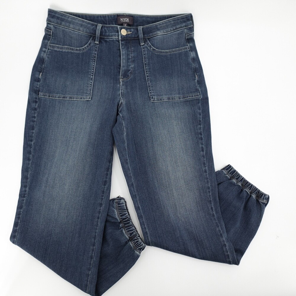 NYDJ Jeans Womens 8 Blue Jogger Stretch Denim Wash Cotton Pull On Tapered
